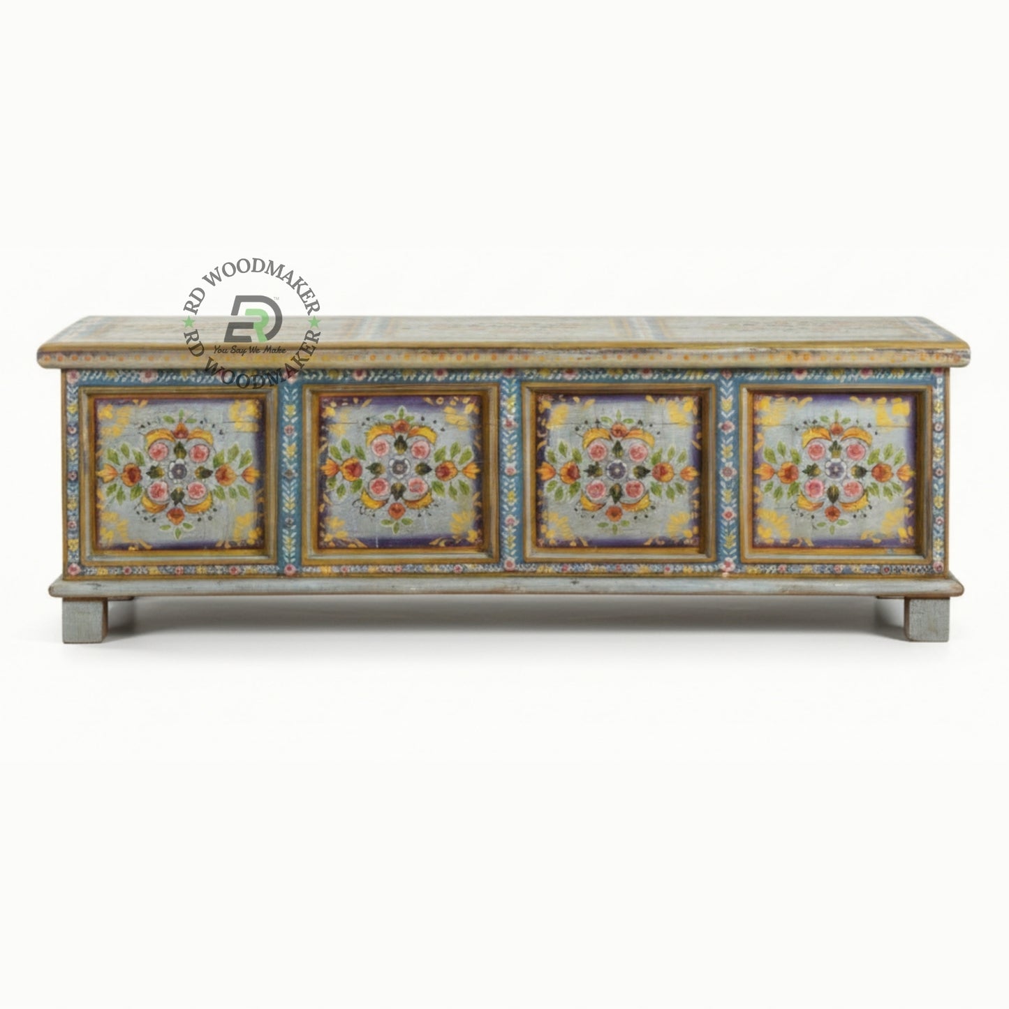 VINTAGE HAND-PAINTED FLORAL WOODEN TRUNK