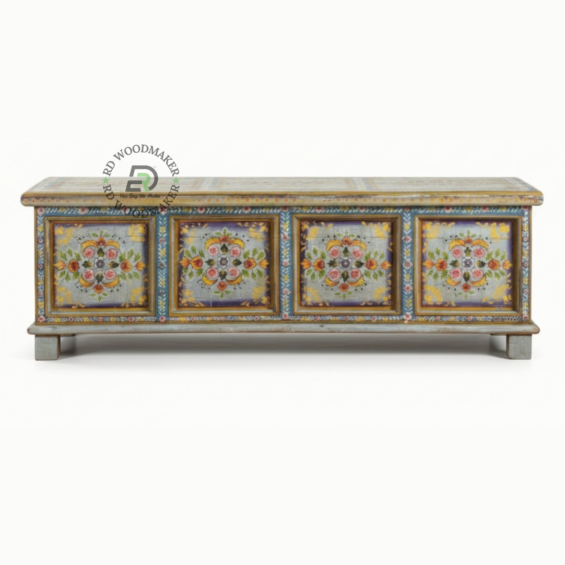 VINTAGE HAND-PAINTED FLORAL WOODEN TRUNK