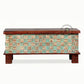 RUSTIC TEAL WOVEN BLOCK PATTERN WOODEN TRUNK