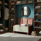 RUSTIC TEAL WOVEN BLOCK PATTERN WOODEN TRUNK