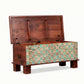 RUSTIC TEAL WOVEN BLOCK PATTERN WOODEN TRUNK