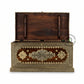 ANTIQUE BRASS INLAY DARK WOOD STORAGE TRUNK