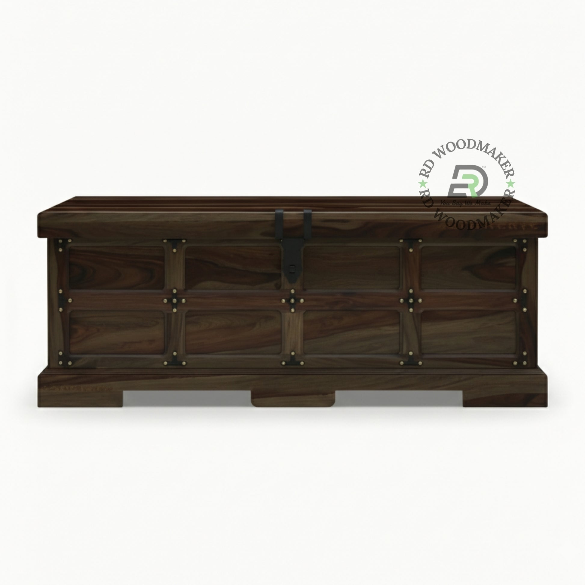 CLASSIC SHEESHAM WOOD RUSTIC GRID STORAGE TRUNK