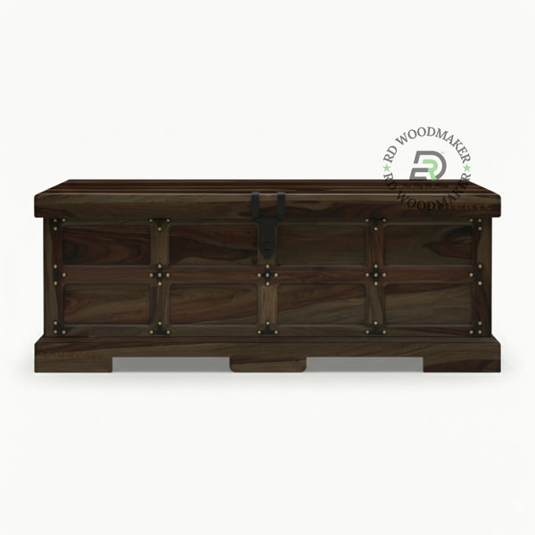 CLASSIC SHEESHAM WOOD RUSTIC GRID STORAGE TRUNK