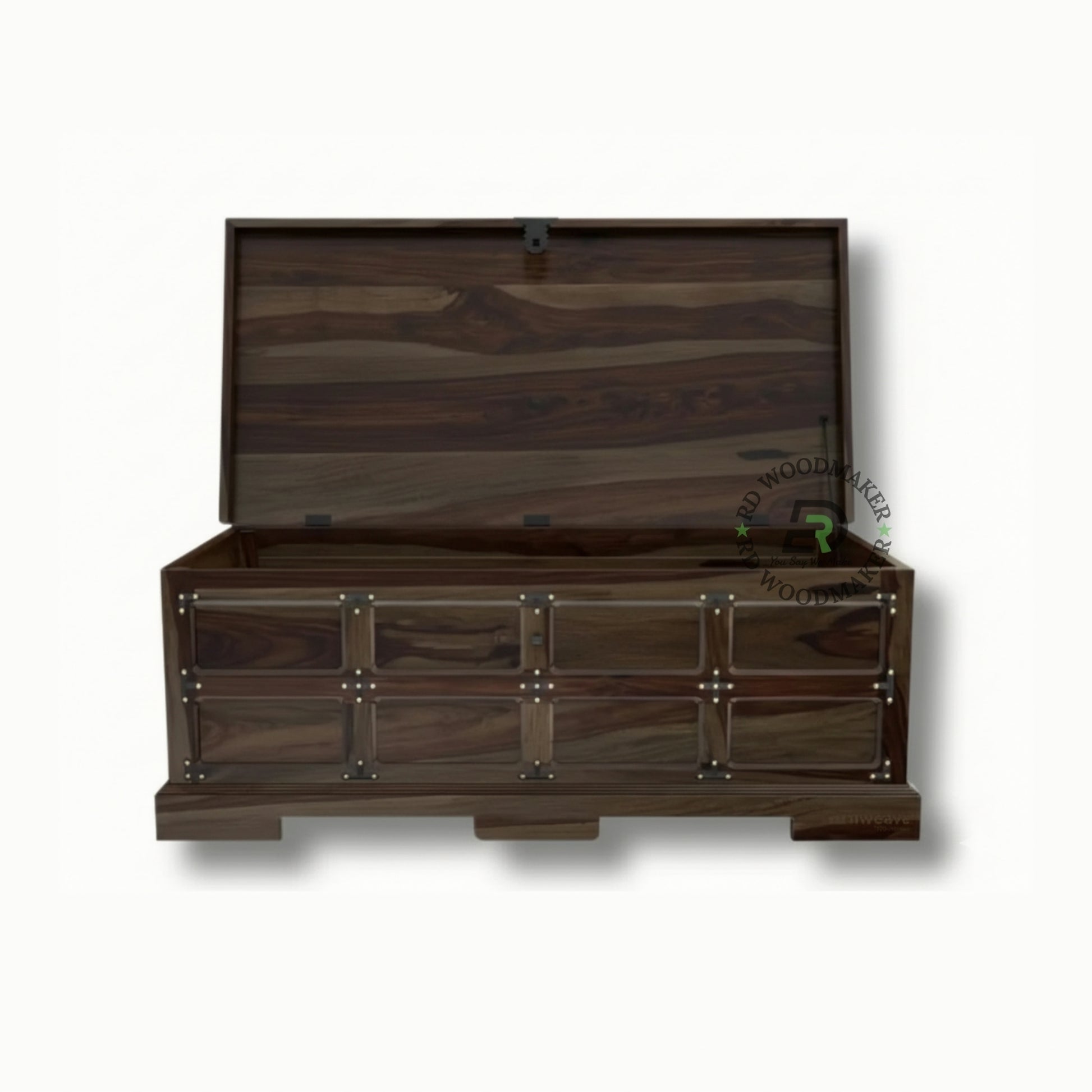 CLASSIC SHEESHAM WOOD RUSTIC GRID STORAGE TRUNK