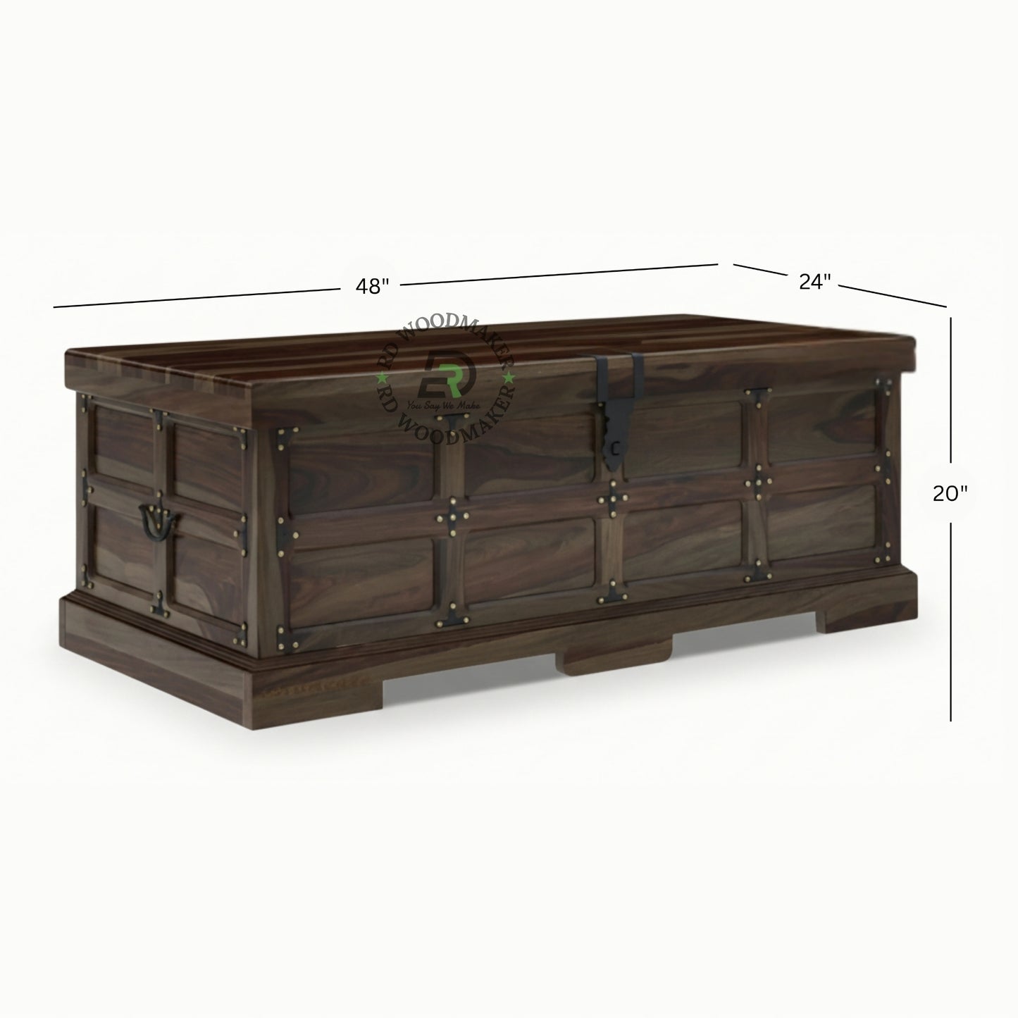 CLASSIC SHEESHAM WOOD RUSTIC GRID STORAGE TRUNK