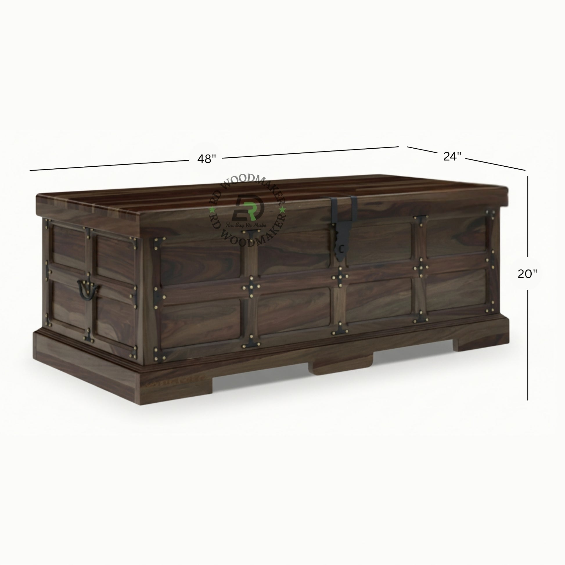 CLASSIC SHEESHAM WOOD RUSTIC GRID STORAGE TRUNK