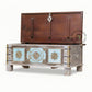DISTRESSED LIGHT BLUE VINTAGE BRASS ACCENT WOODEN TRUNK