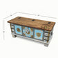 DISTRESSED LIGHT BLUE VINTAGE BRASS ACCENT WOODEN TRUNK