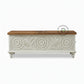 HAND-CARVED DISTRESSED WHITE FLORAL MEDALLION WOODEN TRUNK