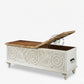 HAND-CARVED DISTRESSED WHITE FLORAL MEDALLION WOODEN TRUNK