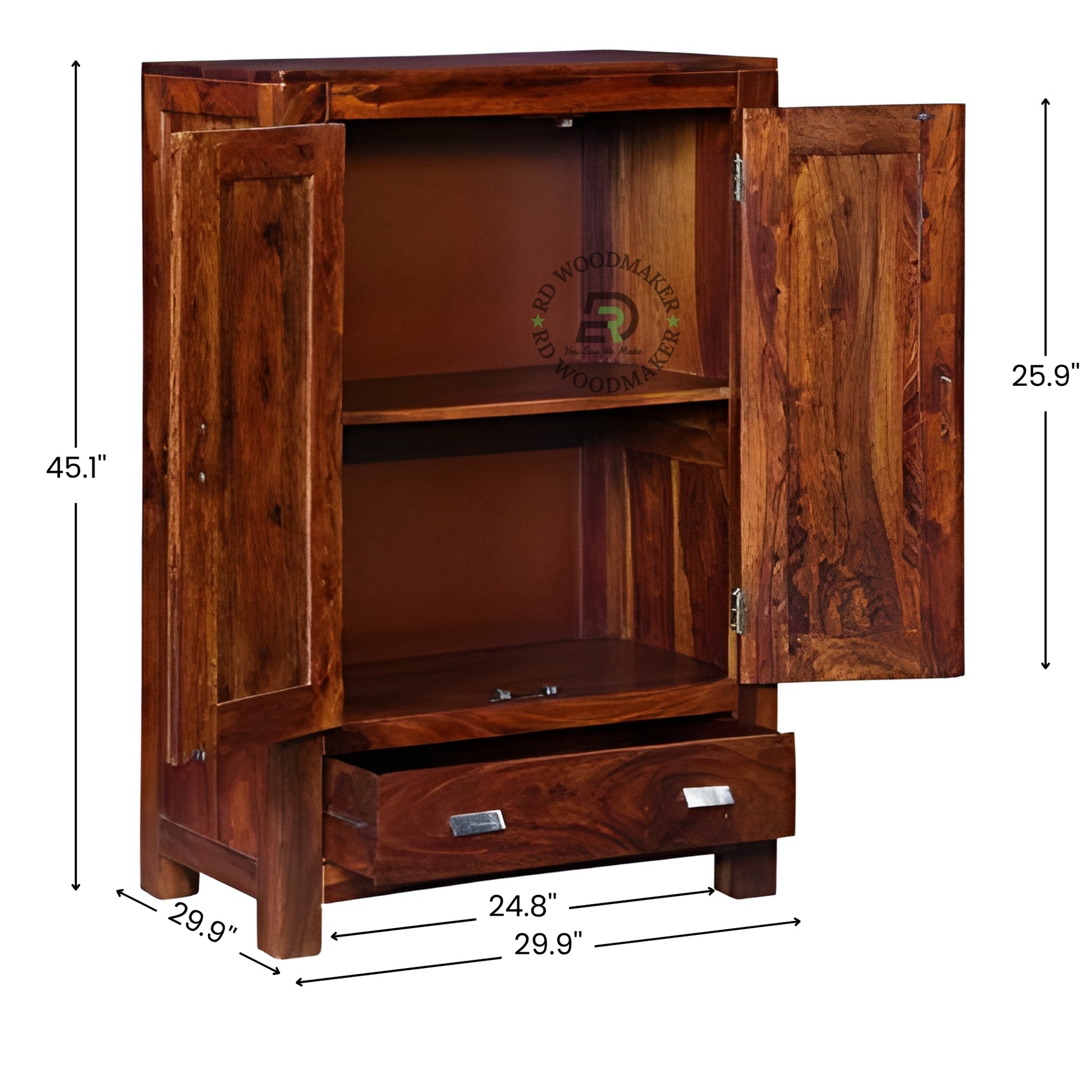 SOLID WOOD 2-DOOR ACCENT CABINET WITH BOTTOM DRAWER
