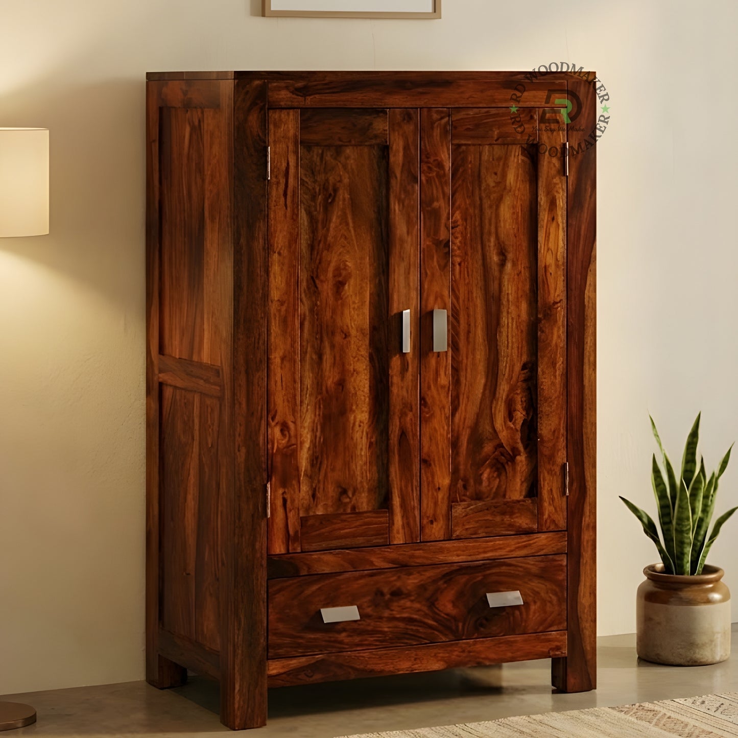 SOLID WOOD 2-DOOR ACCENT CABINET WITH BOTTOM DRAWER