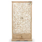HAND-CARVED DISTRESSED WOOD 2-DOOR WARDROBE WITH DRAWER