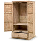 HAND-CARVED DISTRESSED WOOD 2-DOOR WARDROBE WITH DRAWER