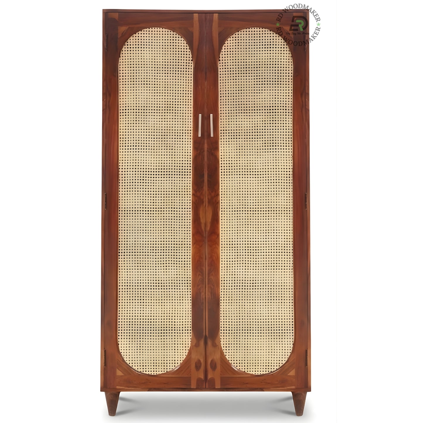 BOHO SOLID WOOD 2-DOOR WARDROBE WITH ARCHED RATTAN PANELS