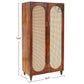 BOHO SOLID WOOD 2-DOOR WARDROBE WITH ARCHED RATTAN PANELS