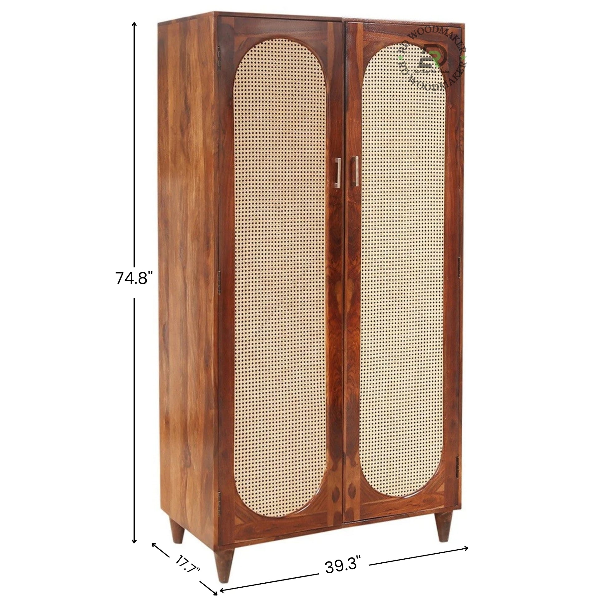 BOHO SOLID WOOD 2-DOOR WARDROBE WITH ARCHED RATTAN PANELS