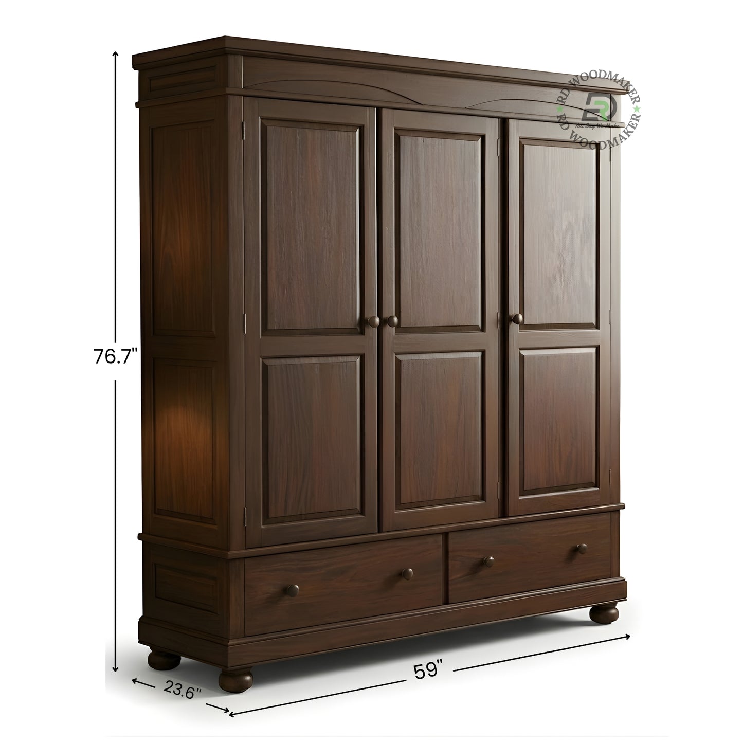 TRADITIONAL SOLID WOOD 3-DOOR WARDROBE WITH 2 DRAWERS