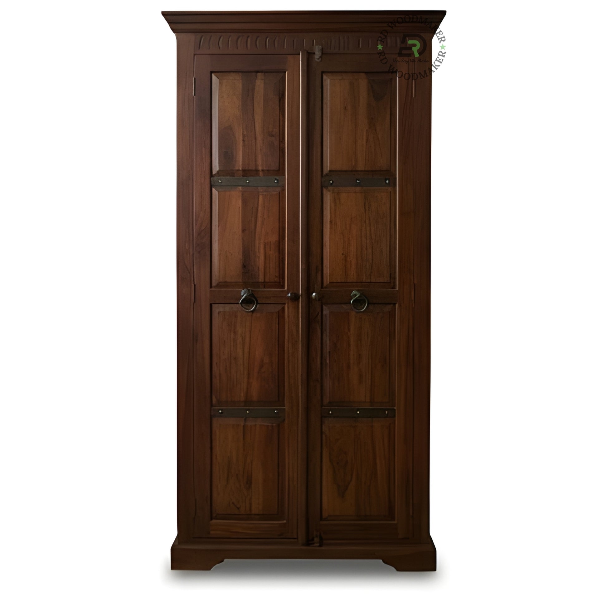 RUSTIC SOLID WOOD 2-DOOR WARDROBE WITH IRON ACCENTS