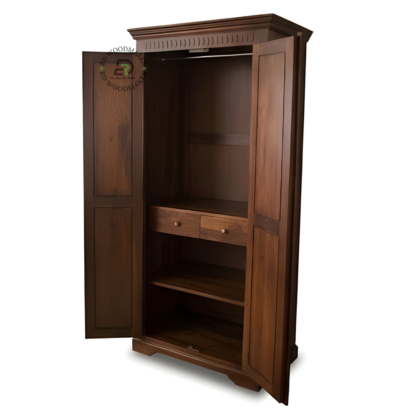 RUSTIC SOLID WOOD 2-DOOR WARDROBE WITH IRON ACCENTS