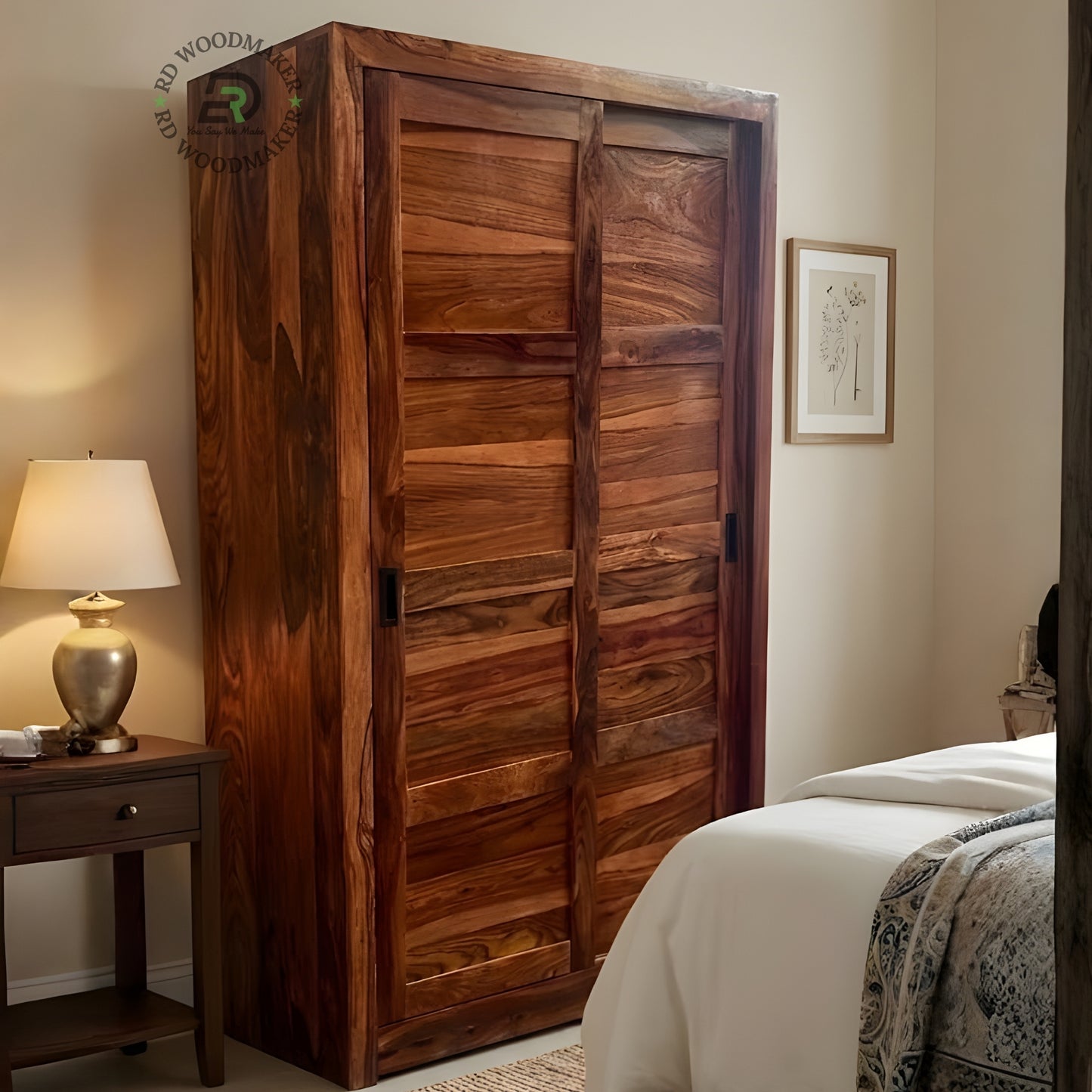MODERN HORIZONTAL SLATTED SOLID WOOD 2-DOOR WARDROBE