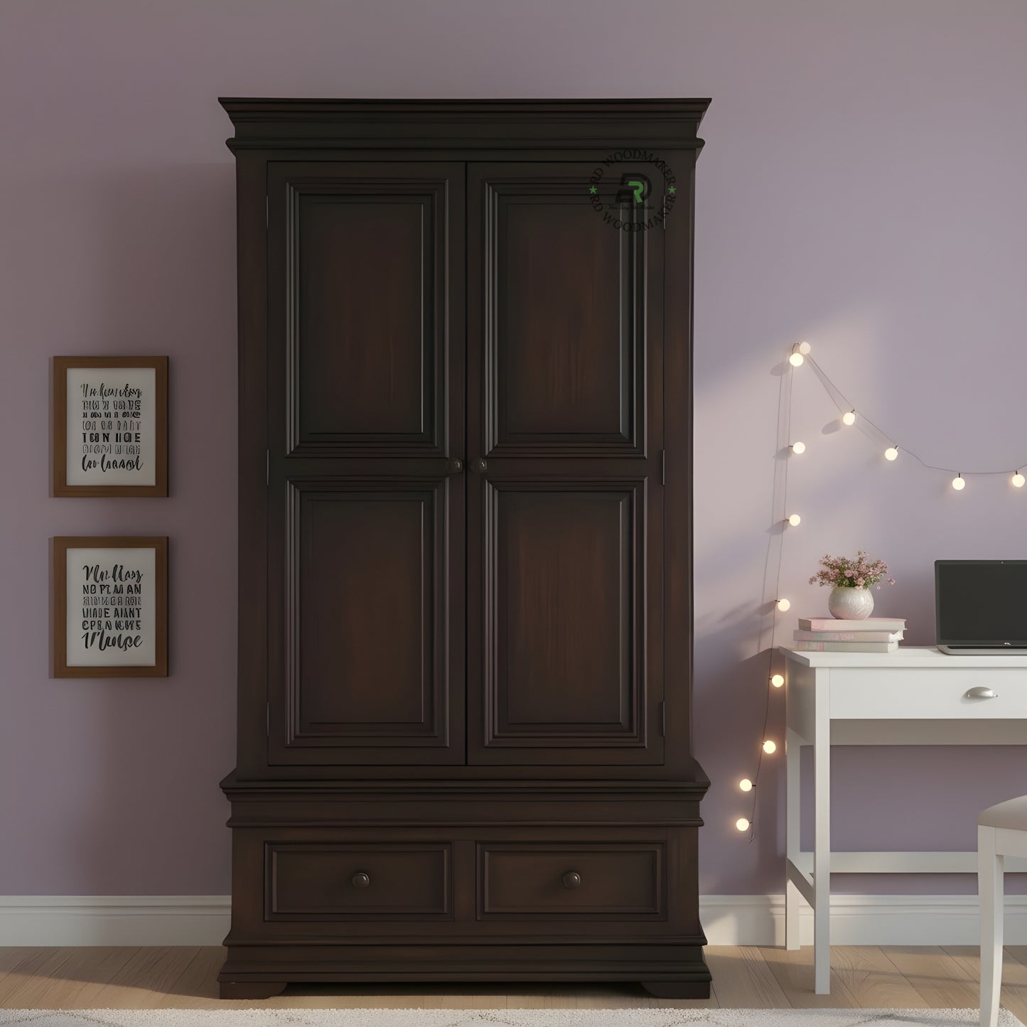 CLASSIC DARK ESPRESSO 2-DOOR WARDROBE WITH 2 DRAWERS