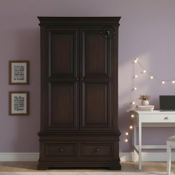 CLASSIC DARK ESPRESSO 2-DOOR WARDROBE WITH 2 DRAWERS