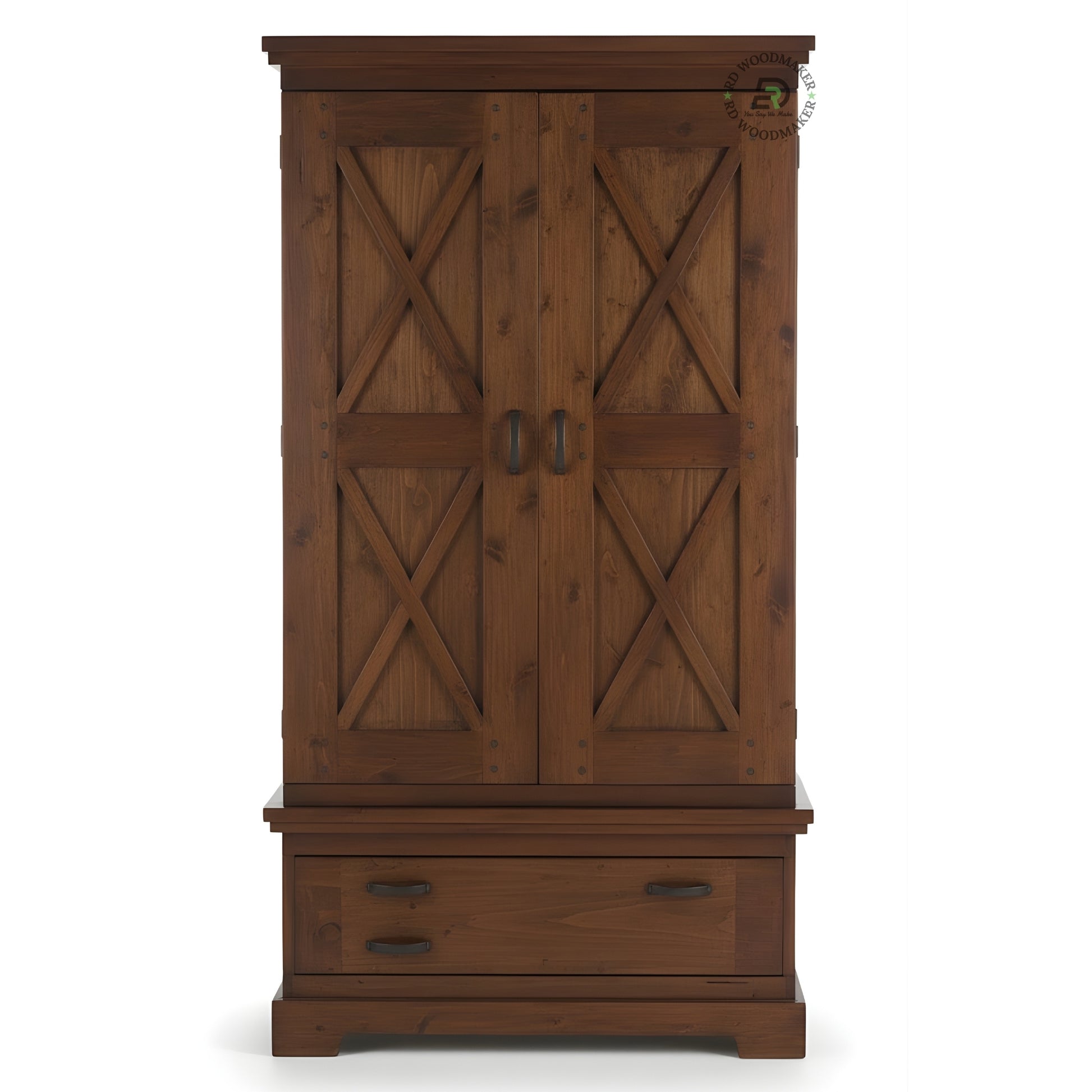 RUSTIC BARN DOOR SOLID WOOD WARDROBE WITH DRAWER