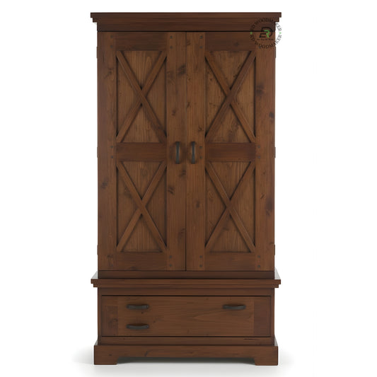 RUSTIC BARN DOOR SOLID WOOD WARDROBE WITH DRAWER