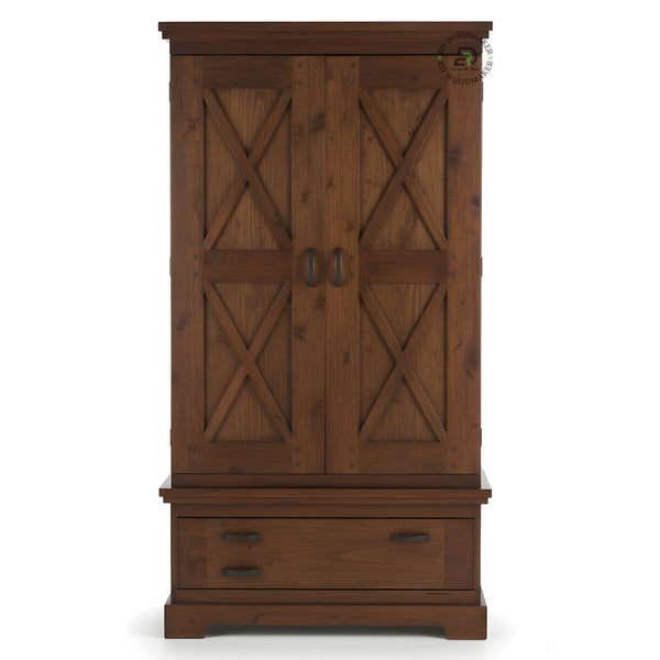 RUSTIC BARN DOOR SOLID WOOD WARDROBE WITH DRAWER
