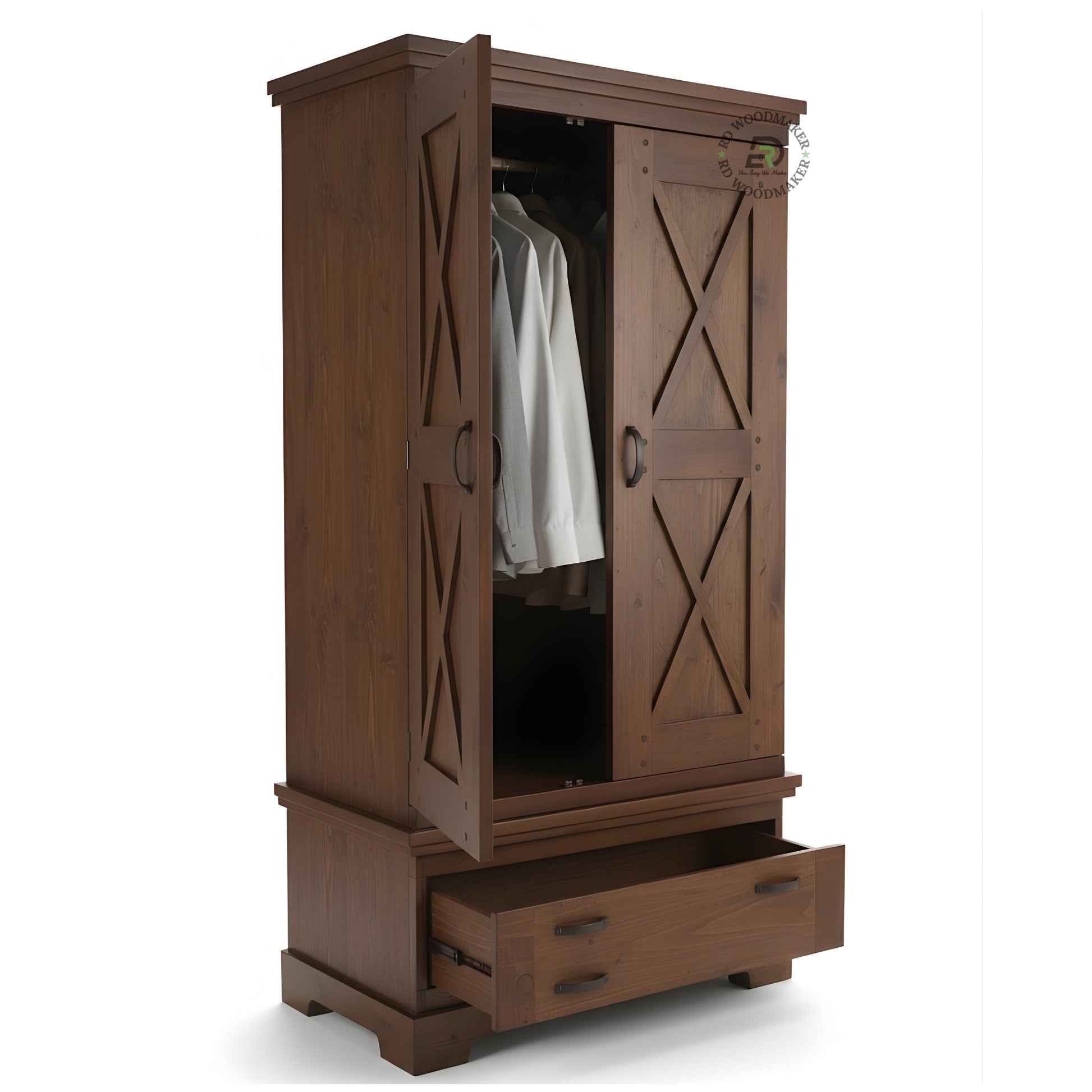 RUSTIC BARN DOOR SOLID WOOD WARDROBE WITH DRAWER