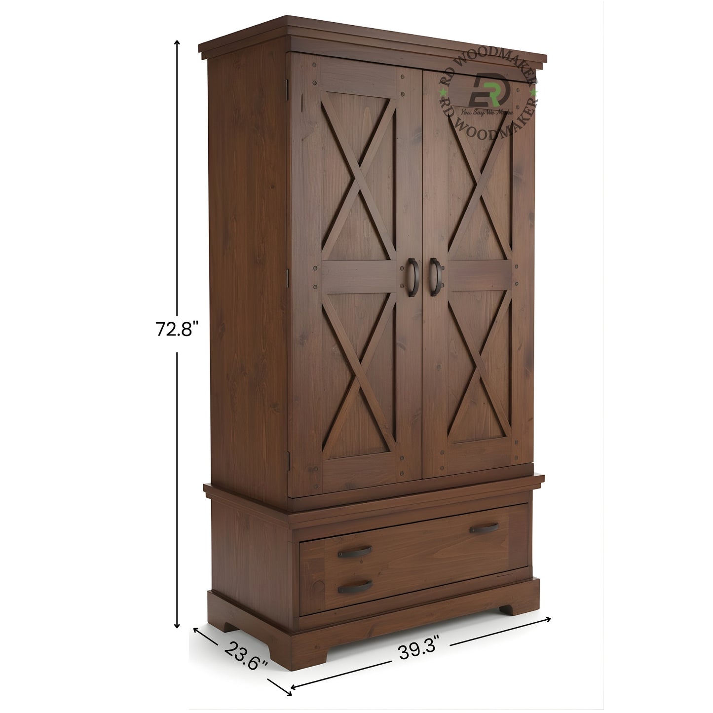RUSTIC BARN DOOR SOLID WOOD WARDROBE WITH DRAWER