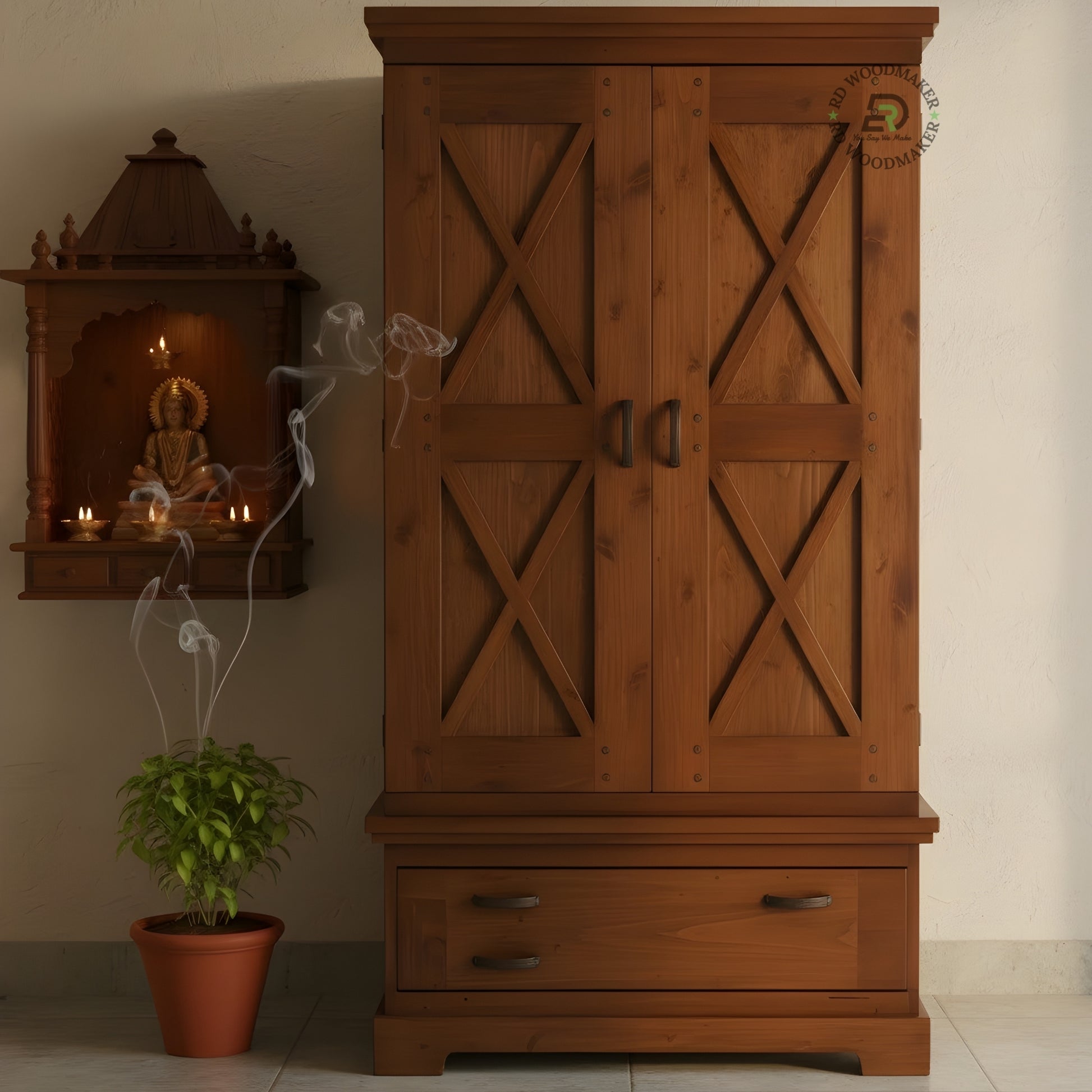 RUSTIC BARN DOOR SOLID WOOD WARDROBE WITH DRAWER
