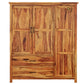 NATURAL SHEESHAM WOOD 3-DOOR WARDROBE WITH DRAWERS
