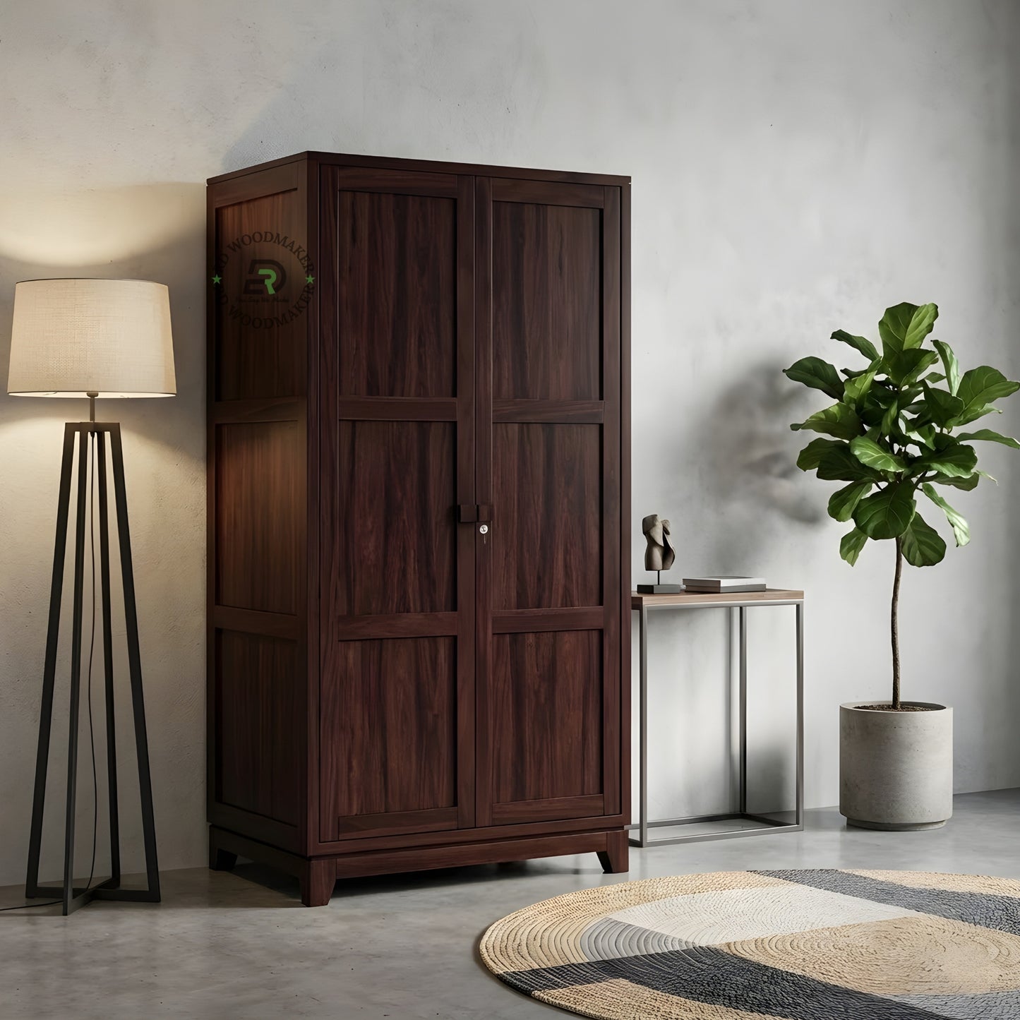 MODERN DARK WOOD 2-DOOR WARDROBE CABINET