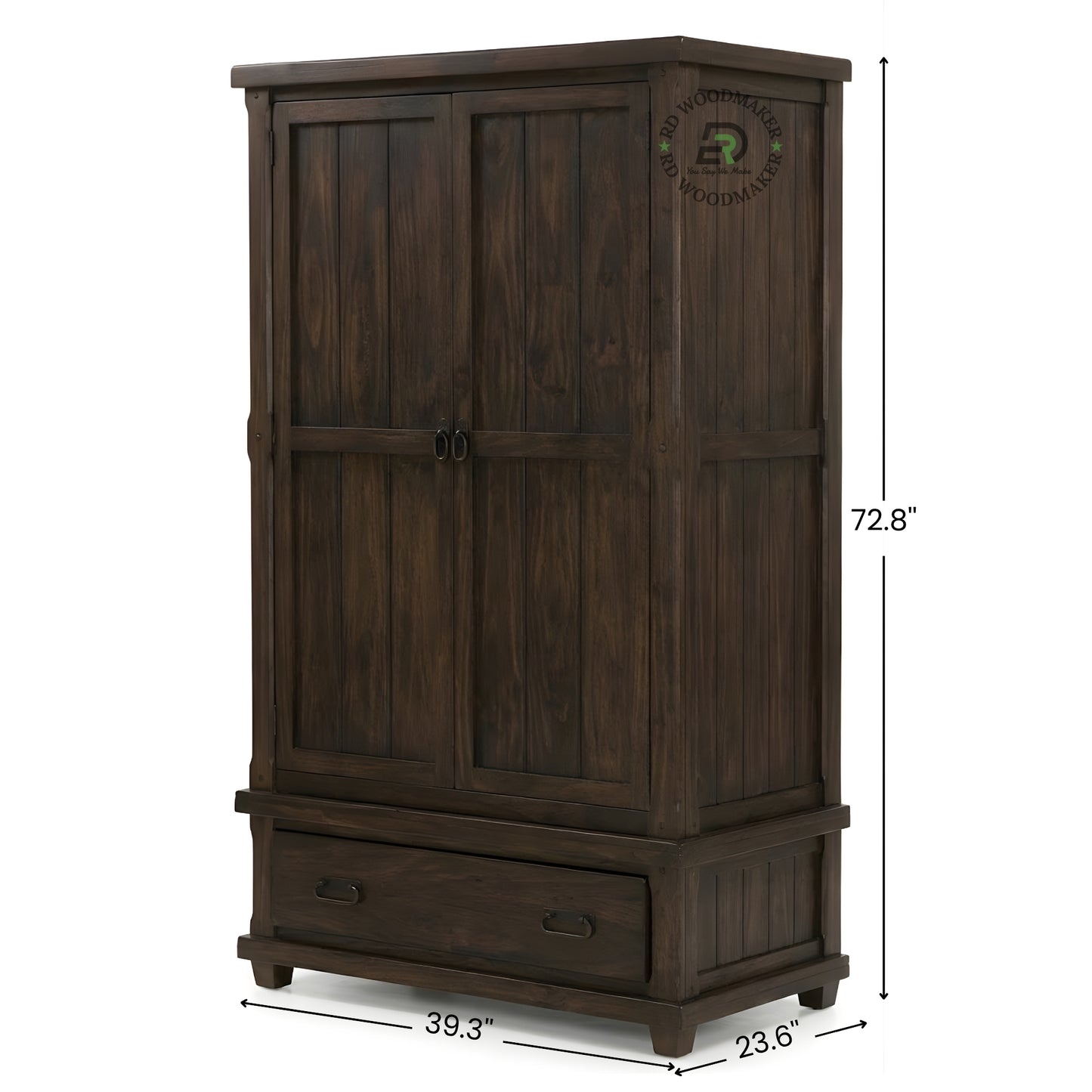 RUSTIC PLANK STYLE SOLID WOOD WARDROBE WITH DRAWER