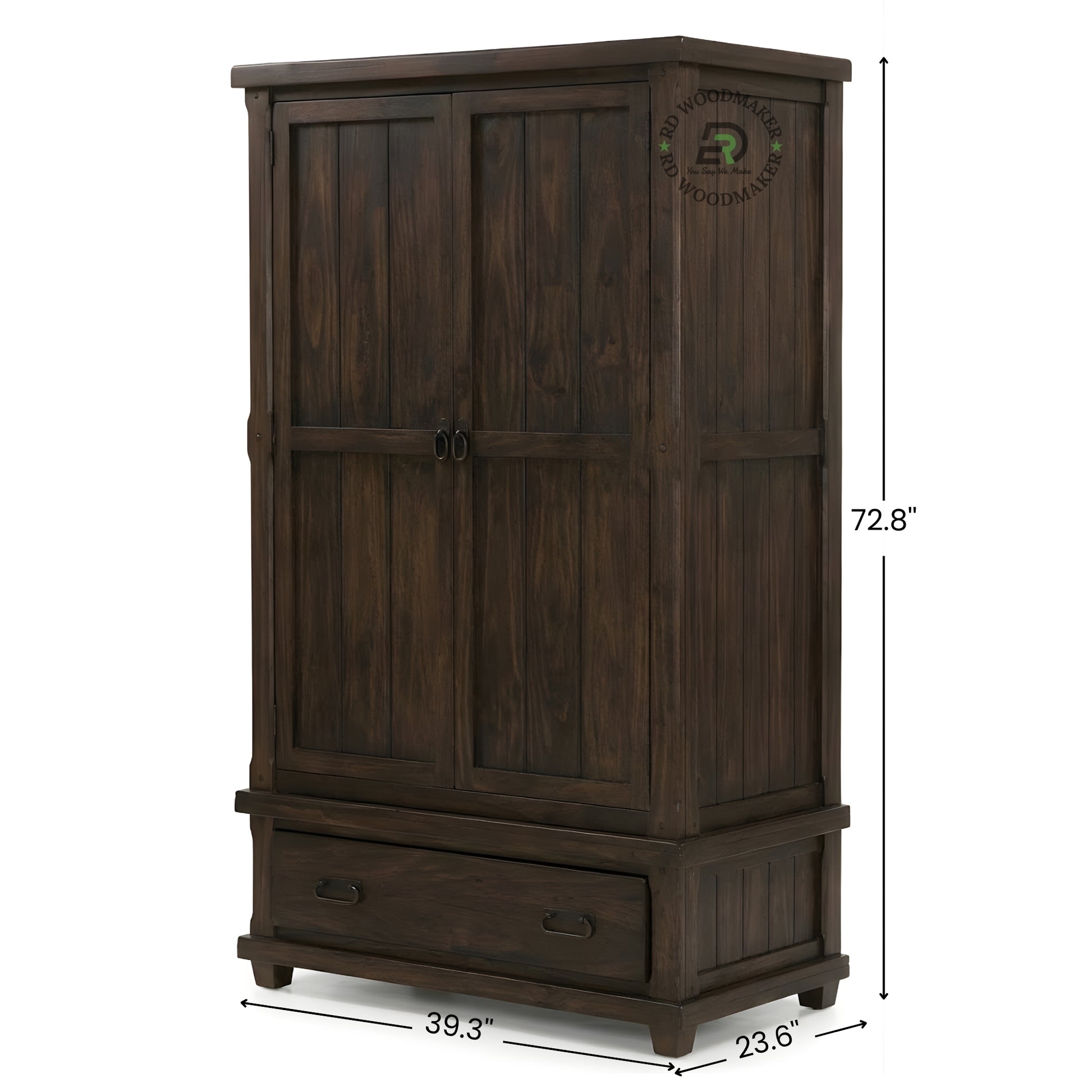 RUSTIC PLANK STYLE SOLID WOOD WARDROBE WITH DRAWER