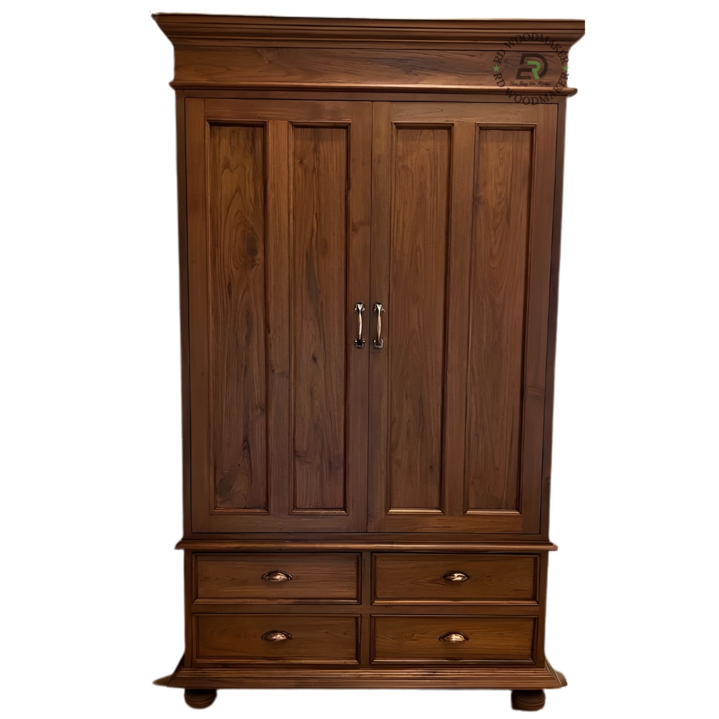 CLASSIC SOLID WOOD 2-DOOR WARDROBE WITH 4 DRAWERS