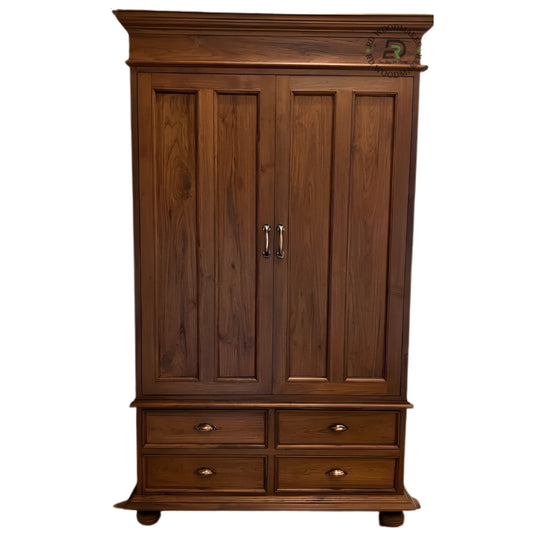 CLASSIC SOLID WOOD 2-DOOR WARDROBE WITH 4 DRAWERS