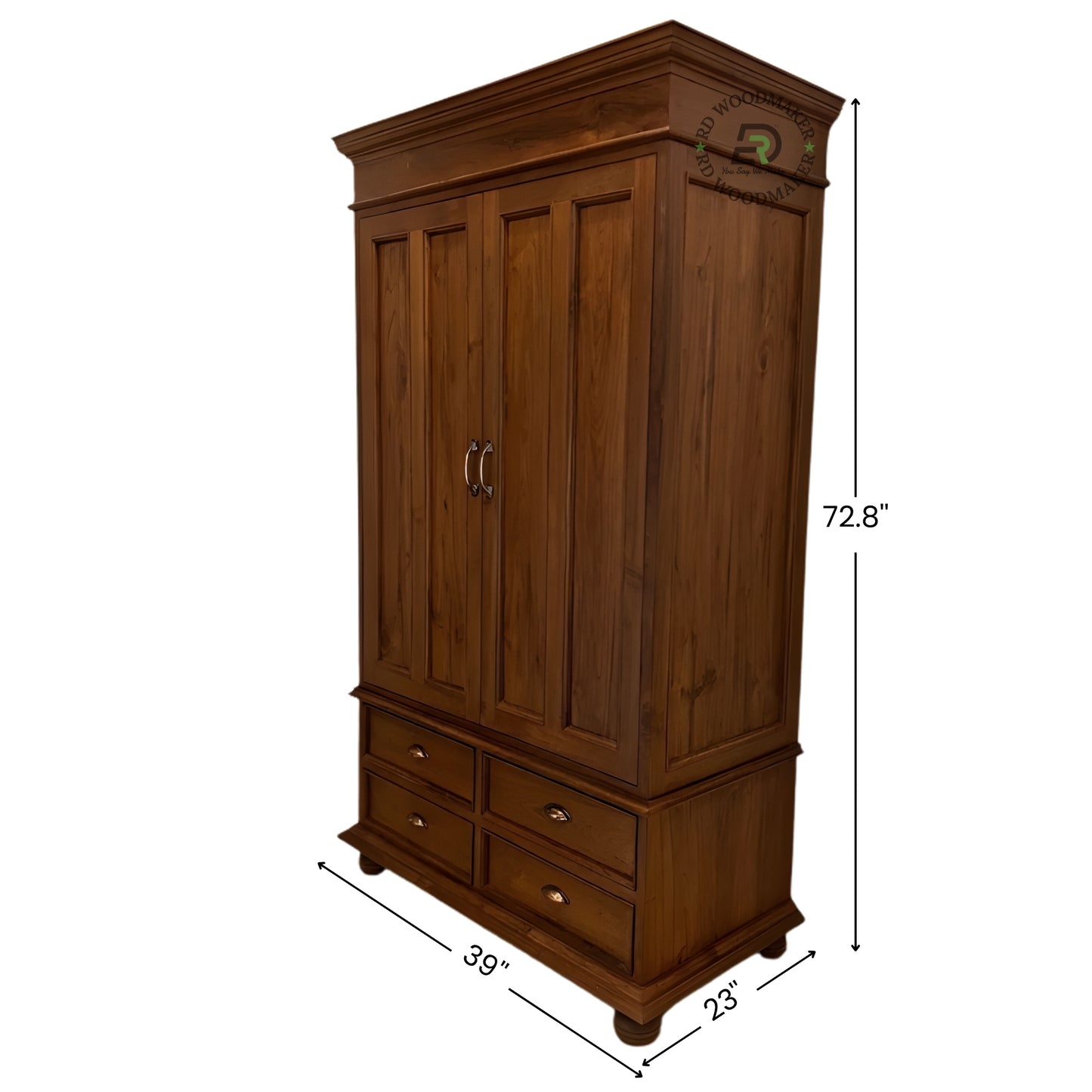 CLASSIC SOLID WOOD 2-DOOR WARDROBE WITH 4 DRAWERS