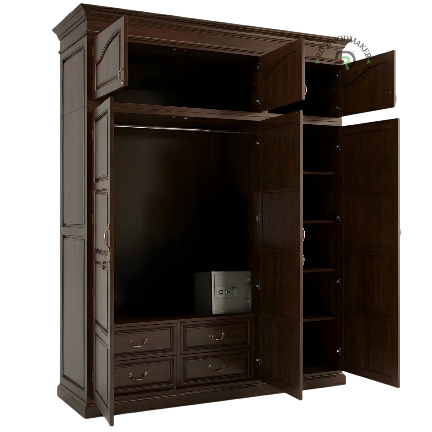 PREMIUM LARGE 3-DOOR SOLID WOOD WARDROBE WITH TOP STORAGE