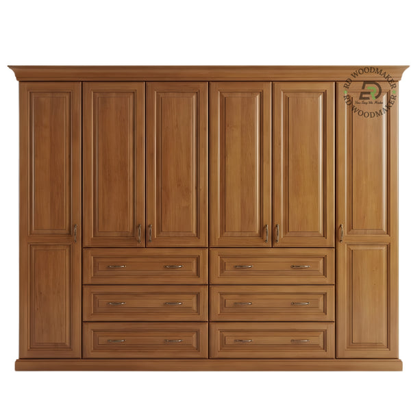 EXPANSIVE 6-DOOR SOLID WOOD WARDROBE SYSTEM WITH 6 DRAWERS