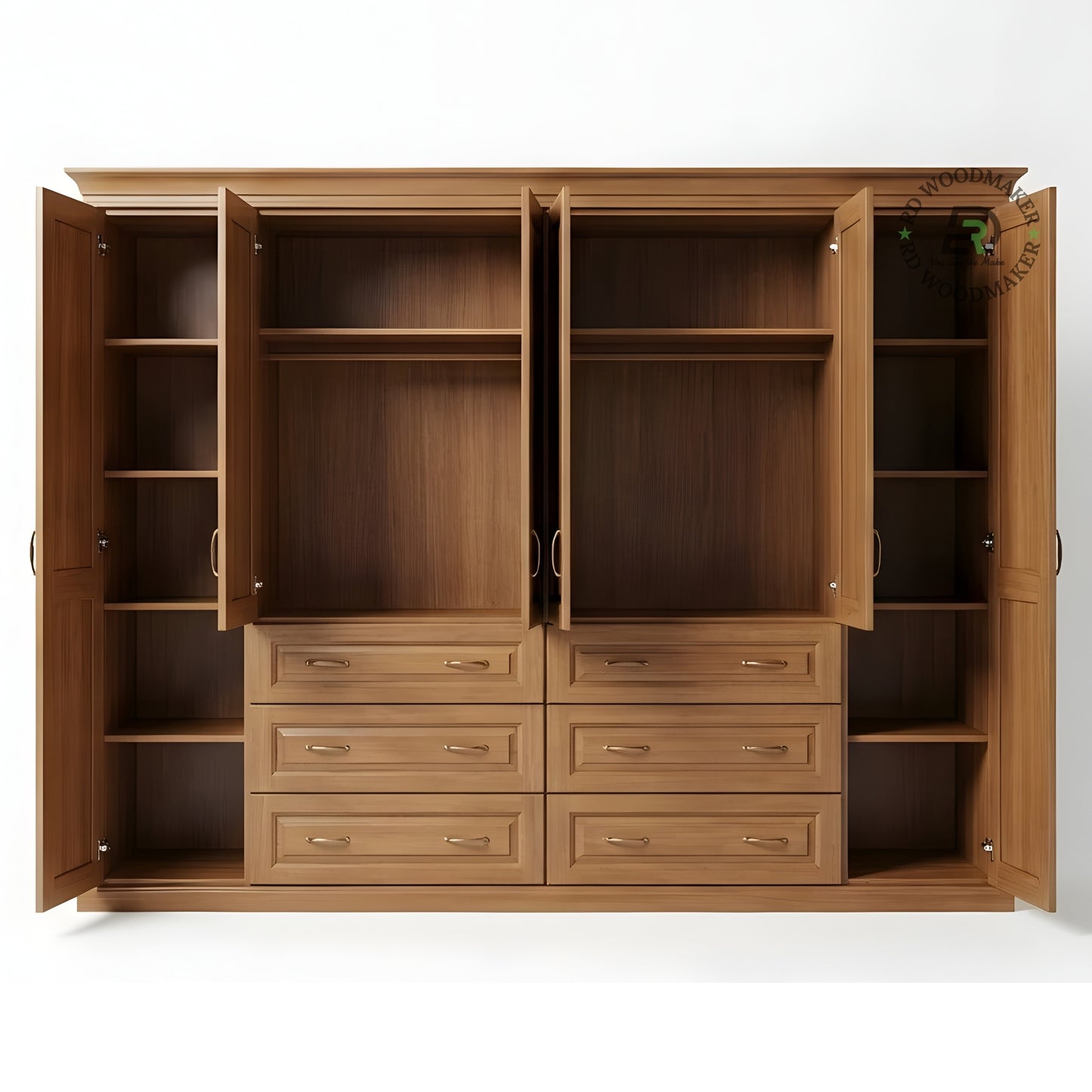 EXPANSIVE 6-DOOR SOLID WOOD WARDROBE SYSTEM WITH 6 DRAWERS