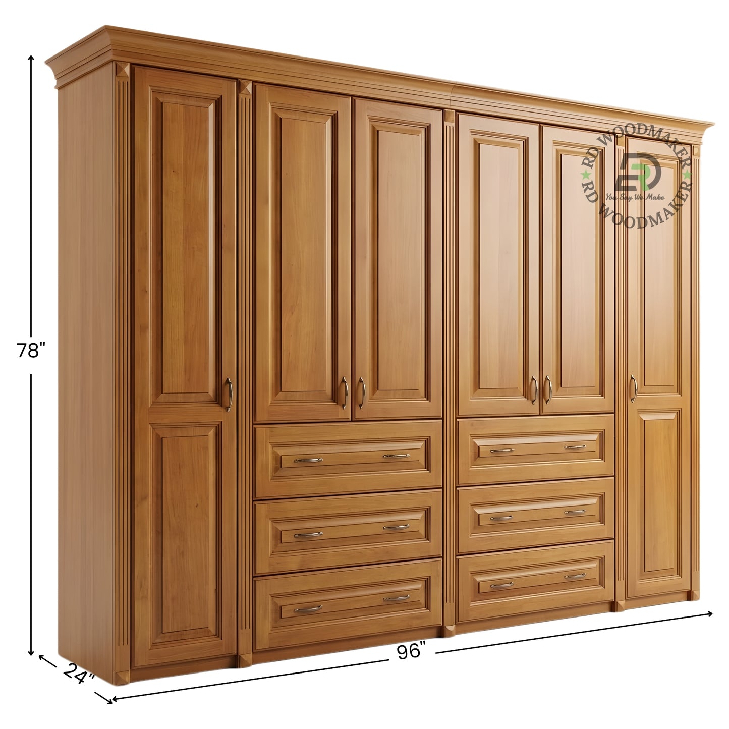 EXPANSIVE 6-DOOR SOLID WOOD WARDROBE SYSTEM WITH 6 DRAWERS