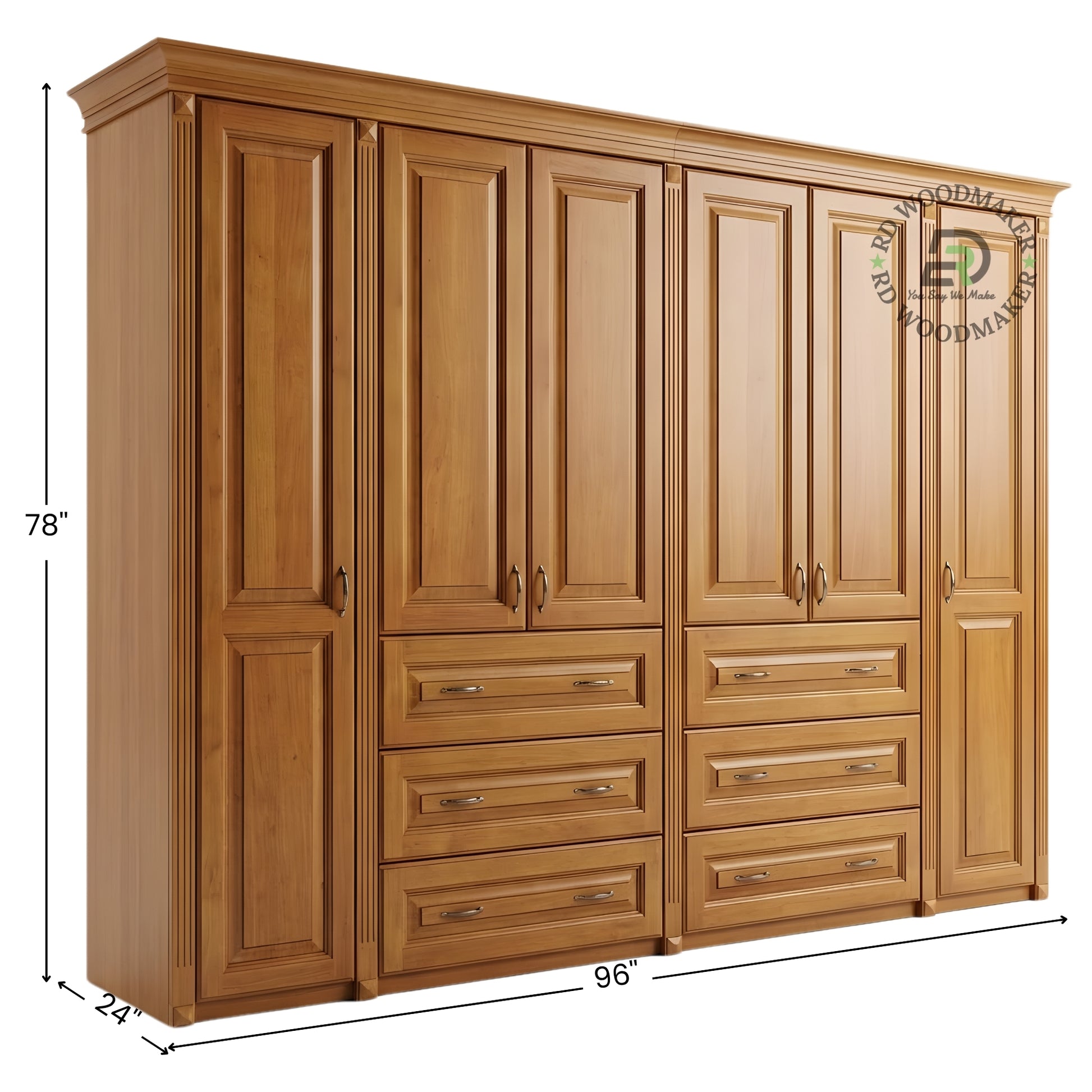 EXPANSIVE 6-DOOR SOLID WOOD WARDROBE SYSTEM WITH 6 DRAWERS