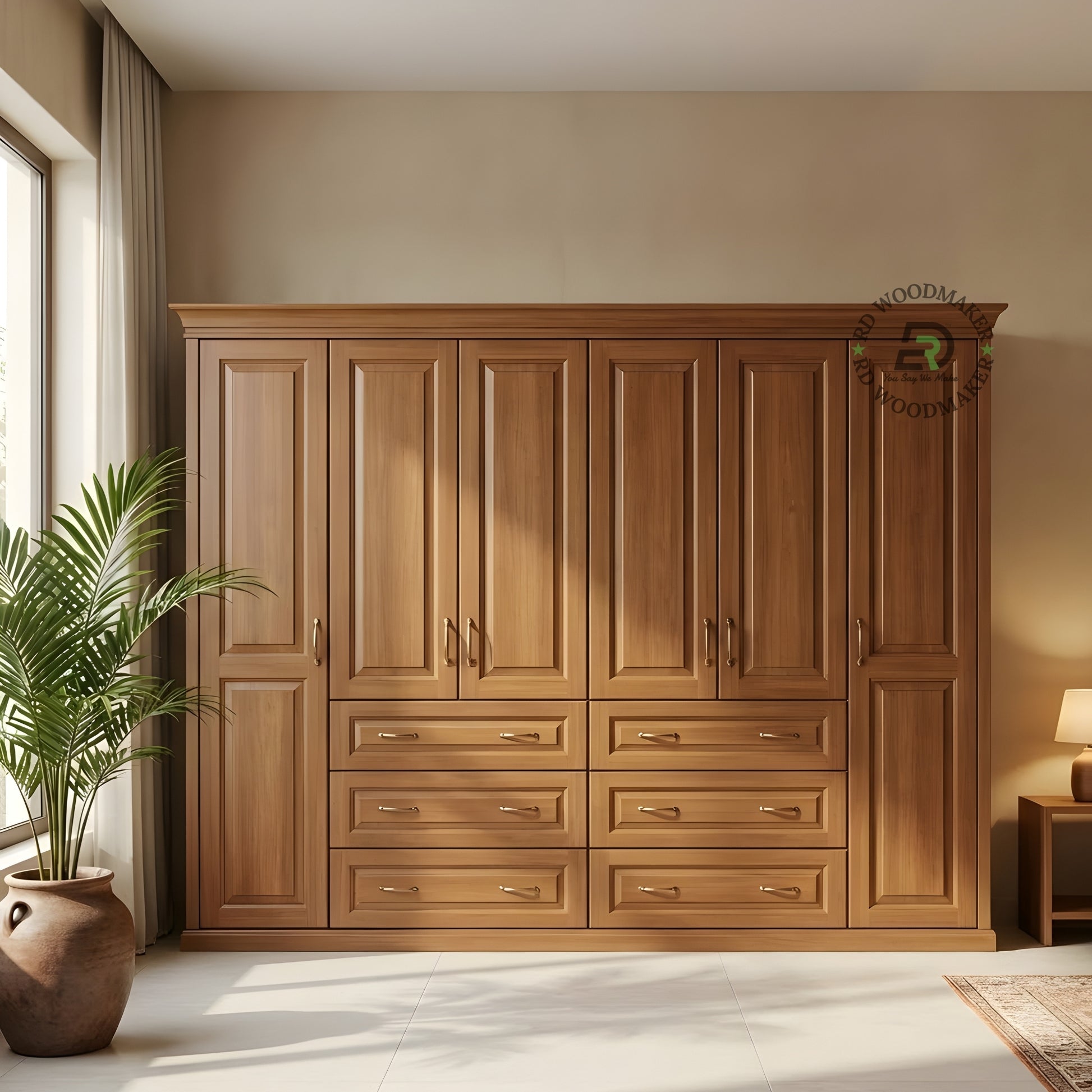 EXPANSIVE 6-DOOR SOLID WOOD WARDROBE SYSTEM WITH 6 DRAWERS