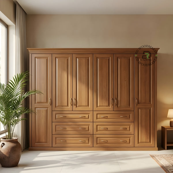 EXPANSIVE 6-DOOR SOLID WOOD WARDROBE SYSTEM WITH 6 DRAWERS