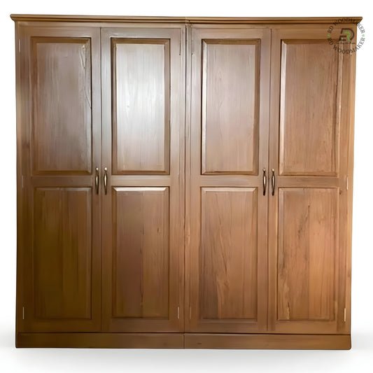 LARGE 4-DOOR SOLID WOOD PANELED WARDROBE