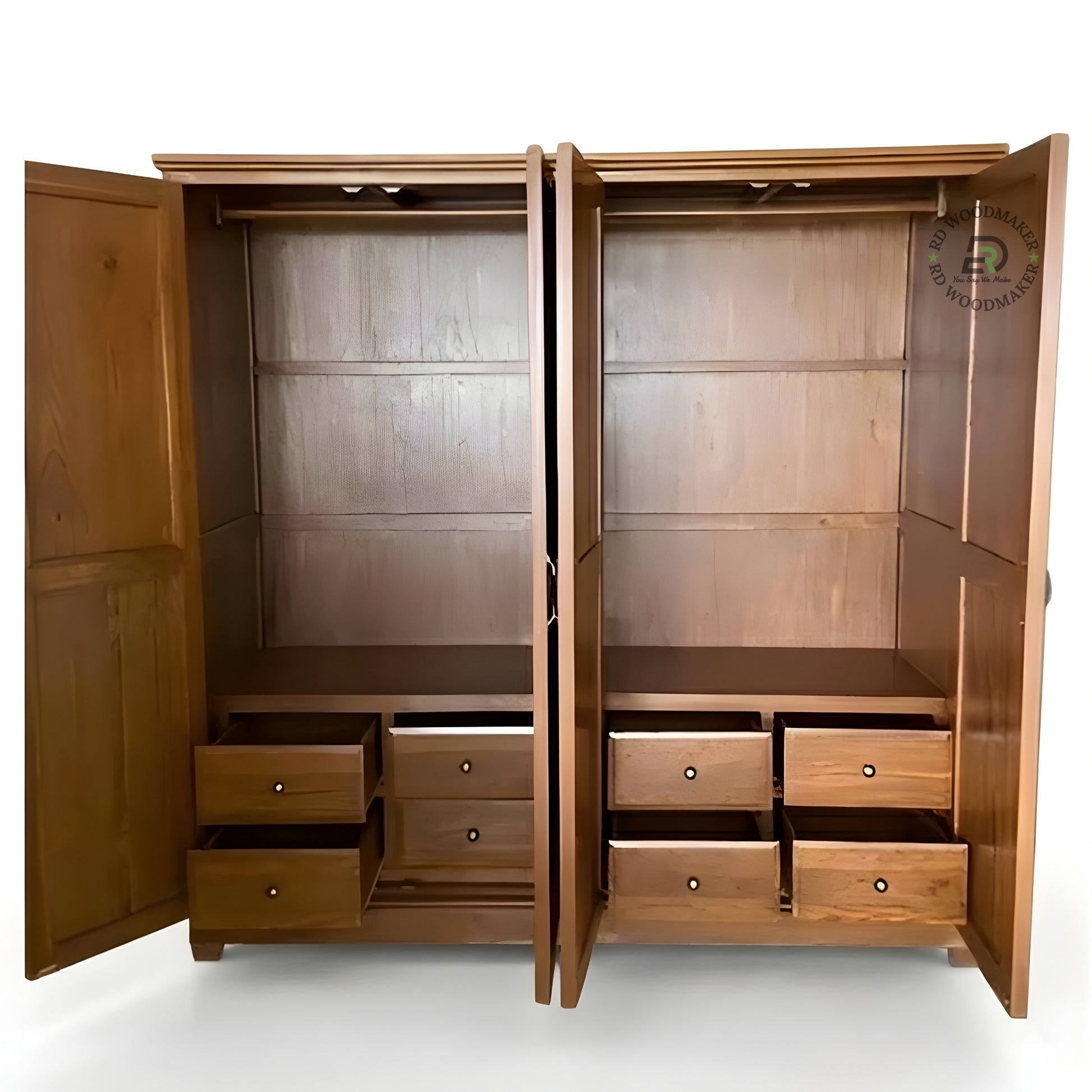 LARGE 4-DOOR SOLID WOOD PANELED WARDROBE